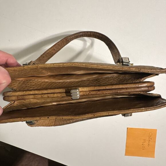 Vintage BrownOstrich Leather Small Hand Bag - Picture 8 of 13